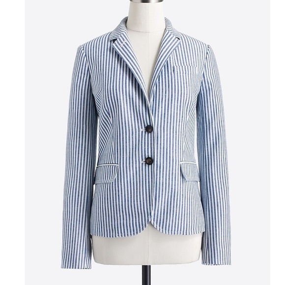 J.Crew Factory Women's Preppy Blue Ivory Stripe Striped Blazer Size 14 - Picture 1 of 8